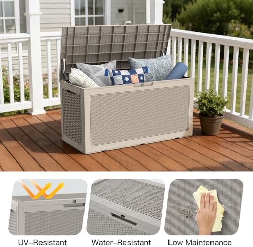 mars villa deck box, outdoor storage box waterproof showing dimensions