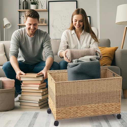 cinnvoice 42.3 gallon/160 l wicker storage trunk basket on a desk or shelf