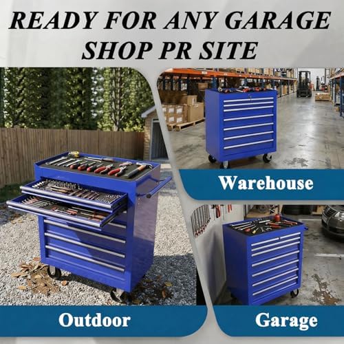 7 drawers rolling tool chest on wheels, multifunctional, front angle view