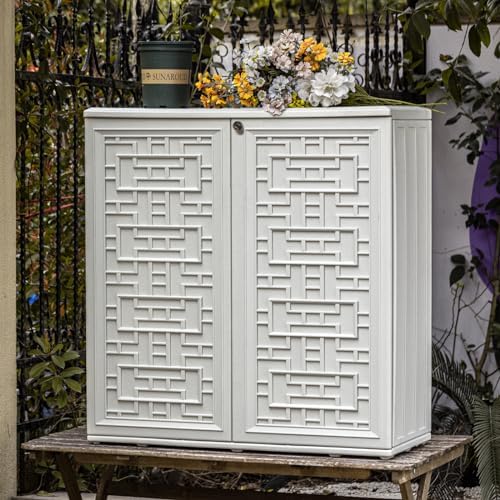 mrosaa indoor outdoor storage cabinet waterproof with shelf showing dimensions