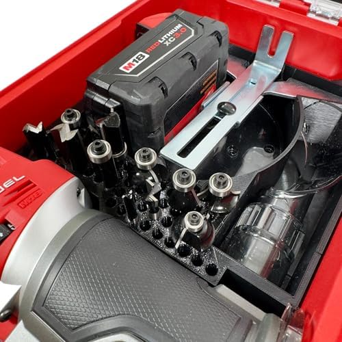 m18 fuel compact router packout organizer with tool showing dimensions