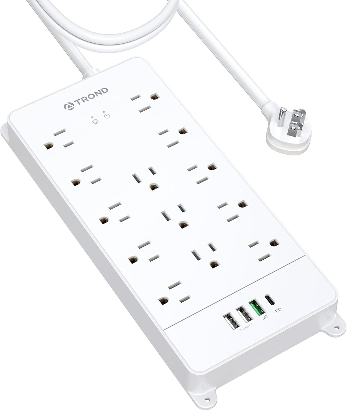 TROND Surge Protector Power Strip 10 ft, Flat Plug Long Extension Cord