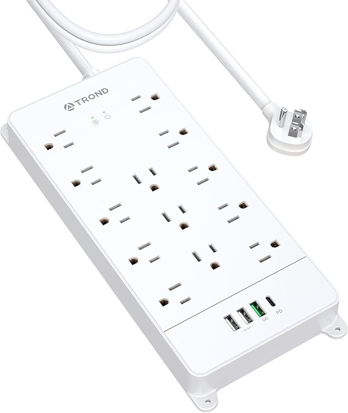 TROND Surge Protector Power Strip 10 ft, Flat Plug Long Extension Cord by TRONDOfficial