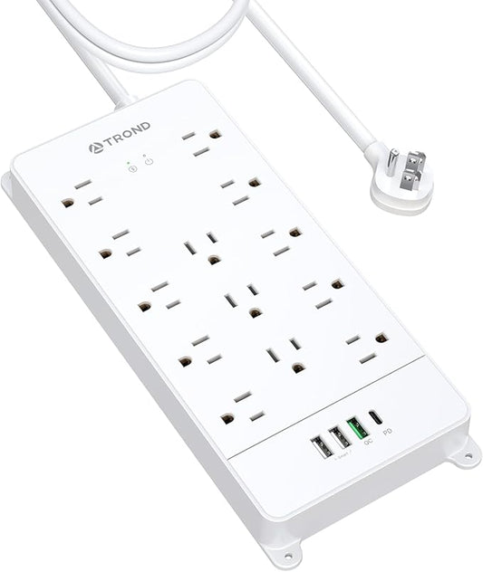 TROND Surge Protector Power Strip 10 ft, Flat Plug Long Extension Cord by TRONDOfficial