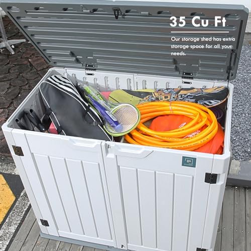 35 cu.ft outdoor storage shed, large resin storage, close-up detail