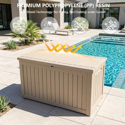 outdoor storage box,270 gallon waterproof deck box [upgraded, side view