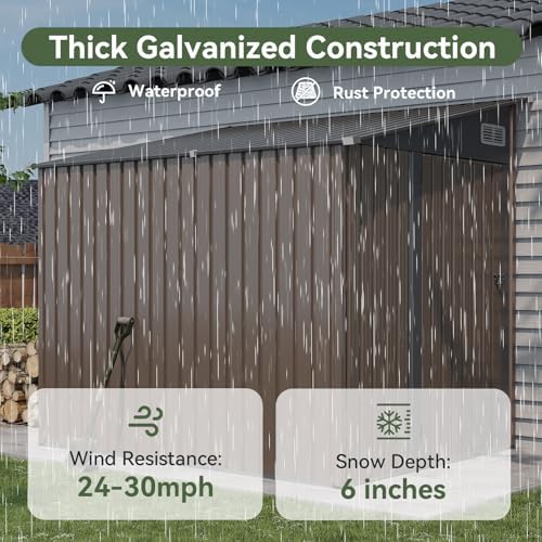 aoxun 8x6 ft lean to shed for backyard,brown, side view
