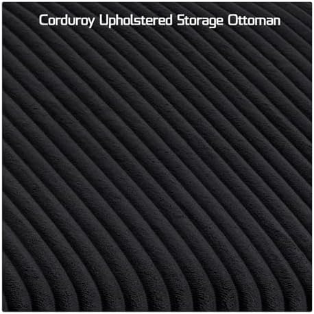 55" corduroy storage ottoman bench, queen bed, black, side view