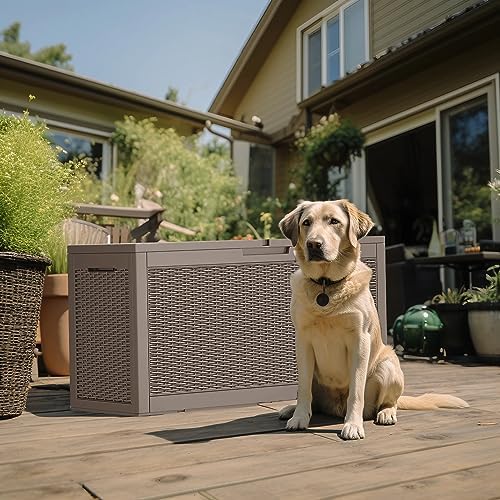 120gal outdoor storage box waterproof lockable deck box, side view