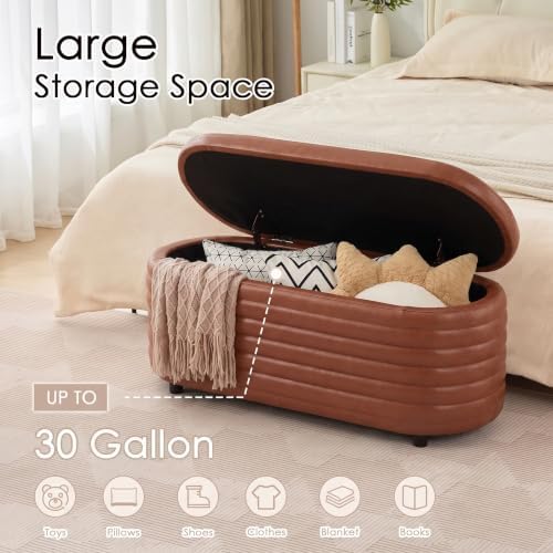 45.5" modern storage ottoman bench, brown leather on a desk or shelf