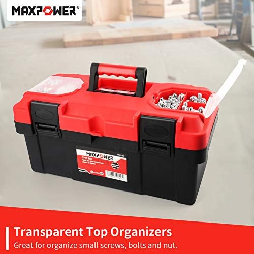 maxpower tool box 16 inch, plastic small tool, front angle view