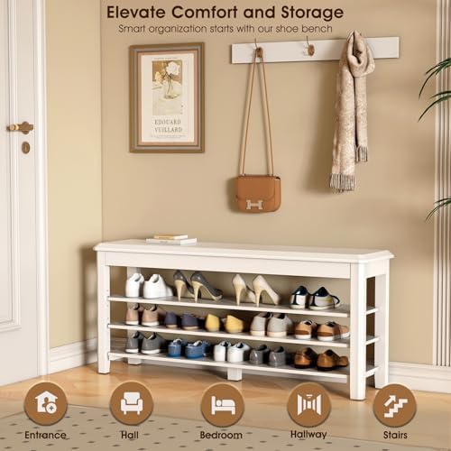 iunvr shoe rack bench seat rubberwood 3-tier wooden, close-up detail