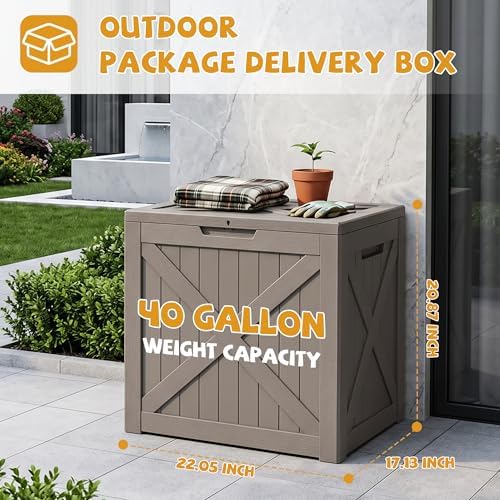 40 gal outdoor storage box waterproof lockable deck shown in use