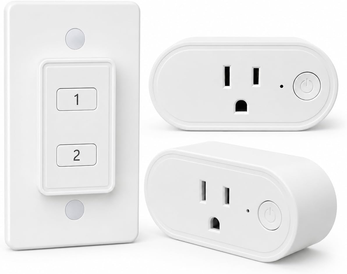 LoraTap Remote Control Outlet, On Off Light Switch with Wall Plate - Wireless Control 2 Plugs from 100ft, No WiFi Needed, Ideal for Lamps, Fans, Small Appliances(1 Remote + 2 Outlets)