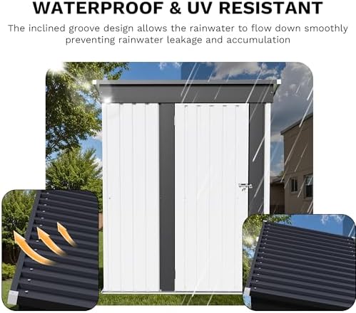 jummico metal outdoor storage shed 5 x 3 showing dimensions
