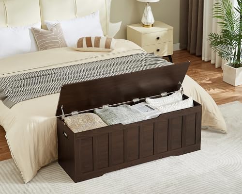 vankiley 51.2" storage chest extra large,wooden storage bench(espresso) showing dimensions