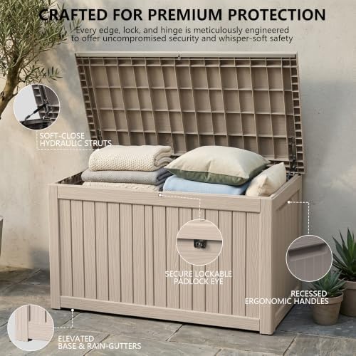outdoor storage box,270 gallon waterproof deck box [upgraded, close-up detail