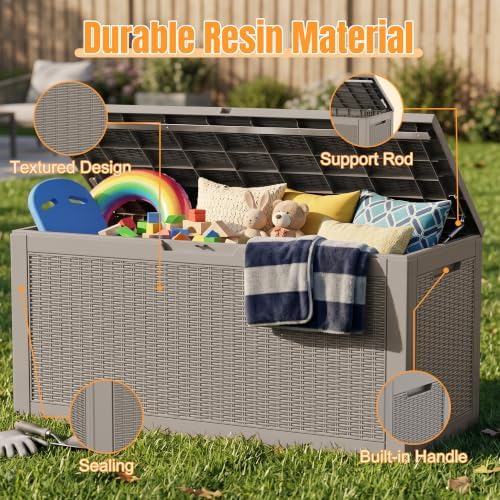 outdoor storage box, 160 gallon waterproof resin deck, close-up detail