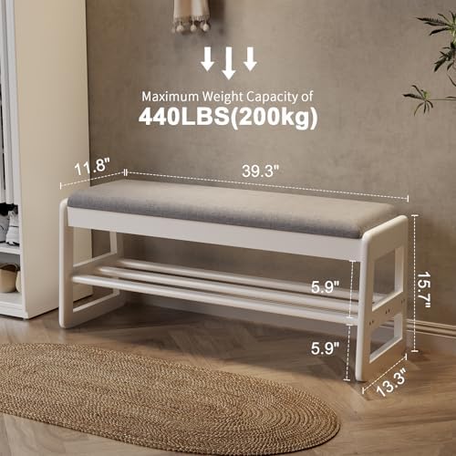 aqimuele shoe bench with storage, wooden 2 tiers, close-up detail