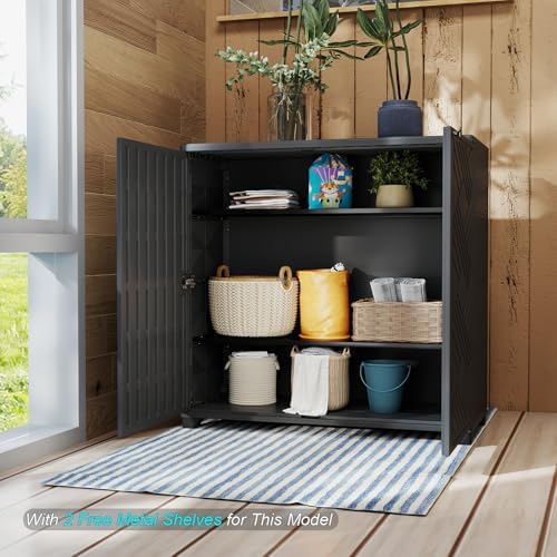 homspark indoor/outdoor storage cabinet with doors and 2 showing dimensions