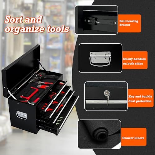 13 drawers tool chest with wheels,large capacity tool, side view