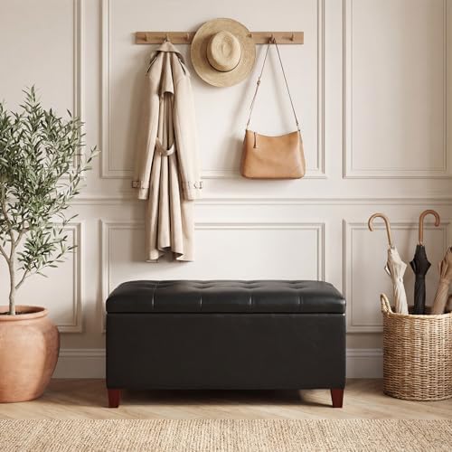 asense storage ottoman bench, 33" faux leather upholstered, close-up detail