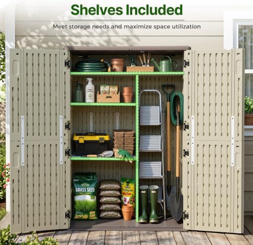 macrout 50 cu ft outdoor storage cabinet with showing dimensions