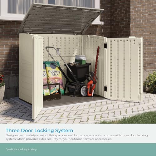suncast 3 pack 34 cu ft capacity horizontal showing dimensions