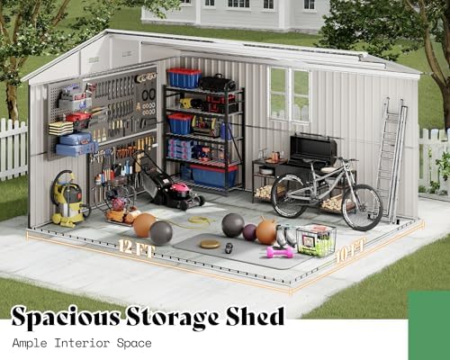 amerlife 10x12x7 ft outdoor storage shed with 2, side view