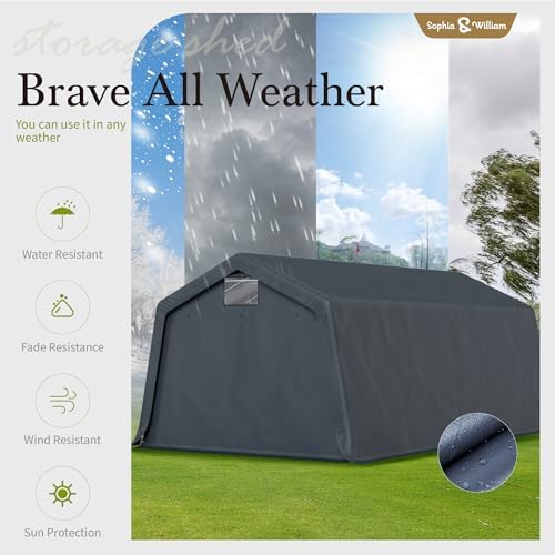 sophia & william storage shed, 13x22 ft portable showing dimensions