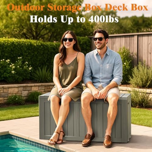 outdoor deck storage box, 75 gallon deck box,lockable, side view