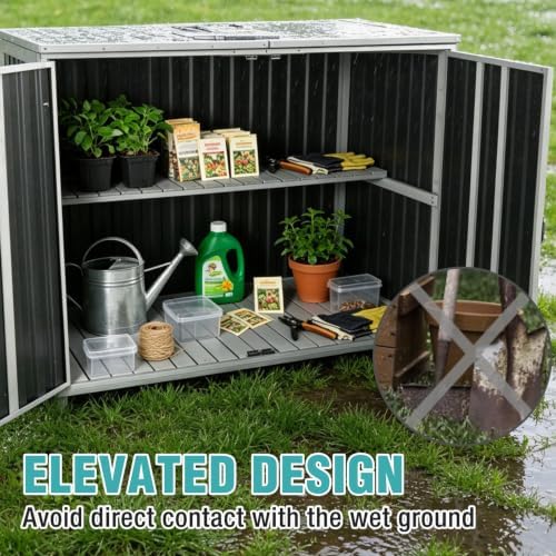 outdoor storage shed 4.2x2.2ft with metal frame & showing dimensions