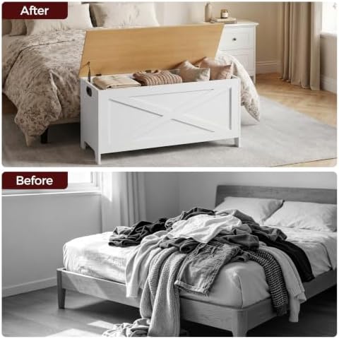 mahancris 39.4" storage chest with lid, storage bench showing dimensions