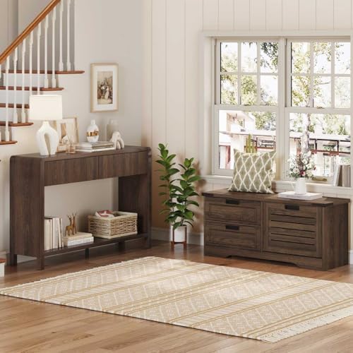 fatorri bench with shoe storage for entryway, wooden showing dimensions