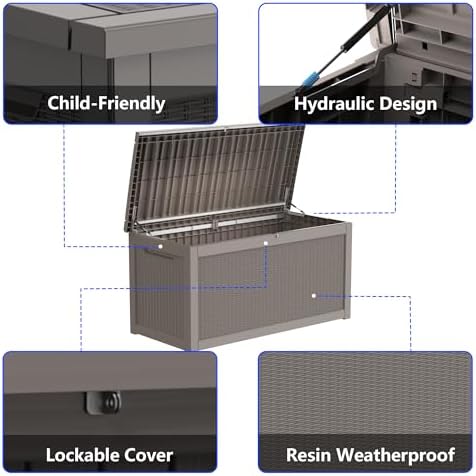 350 gallon extra large outdoor storage box，resin waterproof showing dimensions