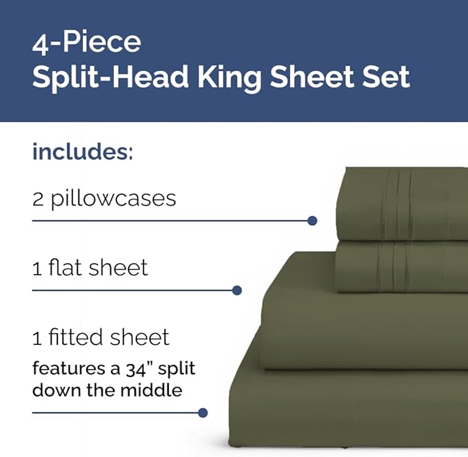 Split Head King Sheet Set – 4 Piece Flex Split Top King Sheets - Image 3