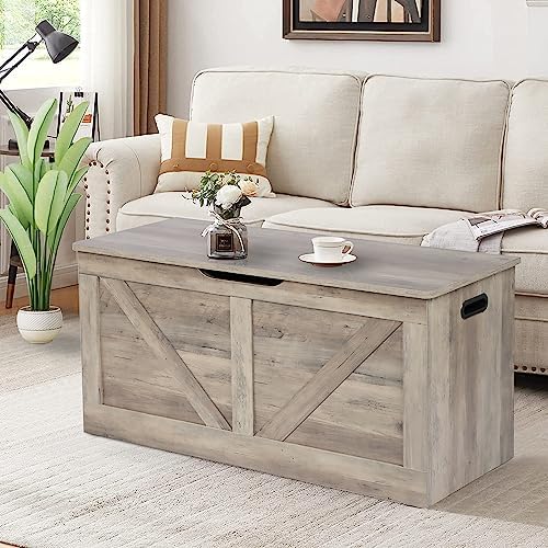 timberer 39.4" storage chest, wooden storage bench, large, front angle view
