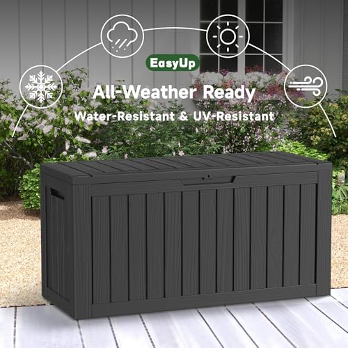 easyup 90 gallon outdoor storage box waterproof, uv showing dimensions