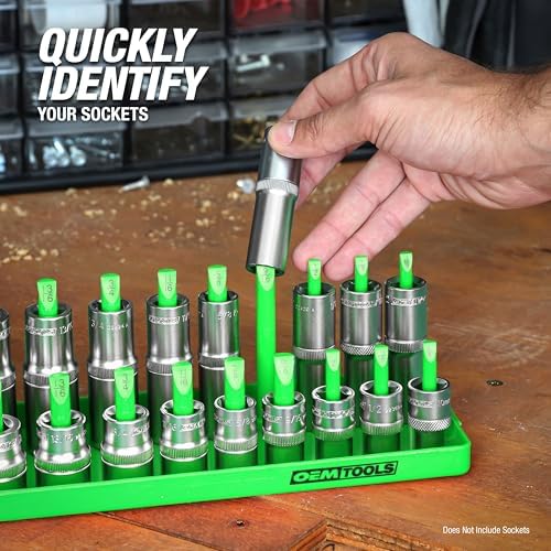 oemtools 22233 6-pc sae & metric socket tray, front angle view