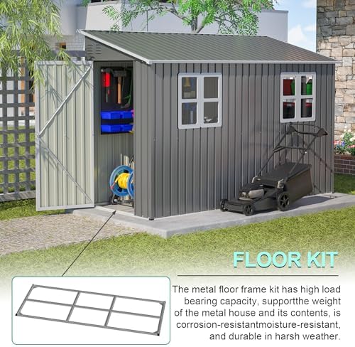 yopto 4x10 ft outdoor shed with floor frame showing dimensions