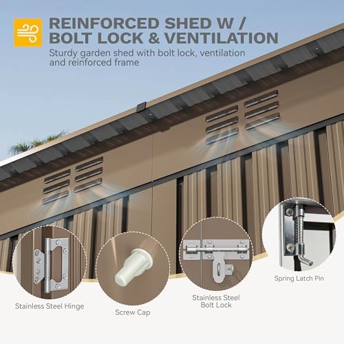 dwvo 9x4ft large outdoor storage shed with lockable showing dimensions