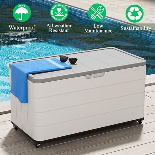 zzm 110 gallon outdoor deck box with wheels, close-up detail
