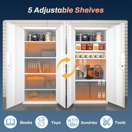 72" garage storage cabinet, white showing dimensions