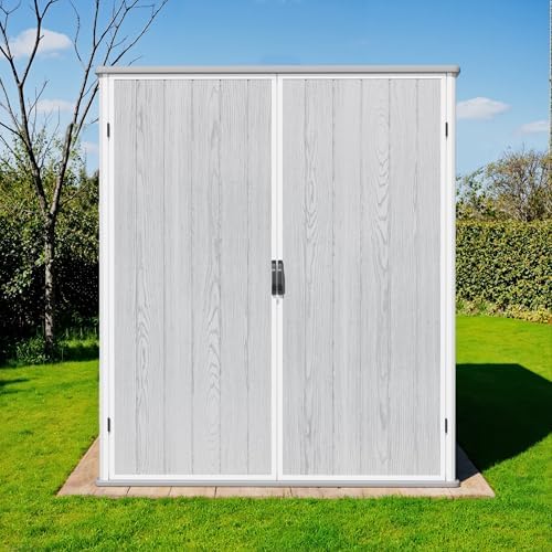 greesum 5x3ft plastic outdoor storage shed with floor on a desk or shelf