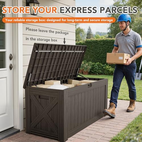 130 gallon deck box outdoor indoor waterproof storage, package contents