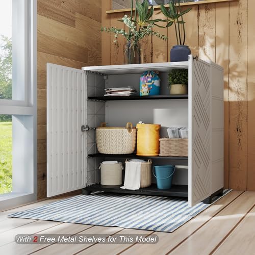 homspark indoor/outdoor storage cabinet with doors and 2, side view