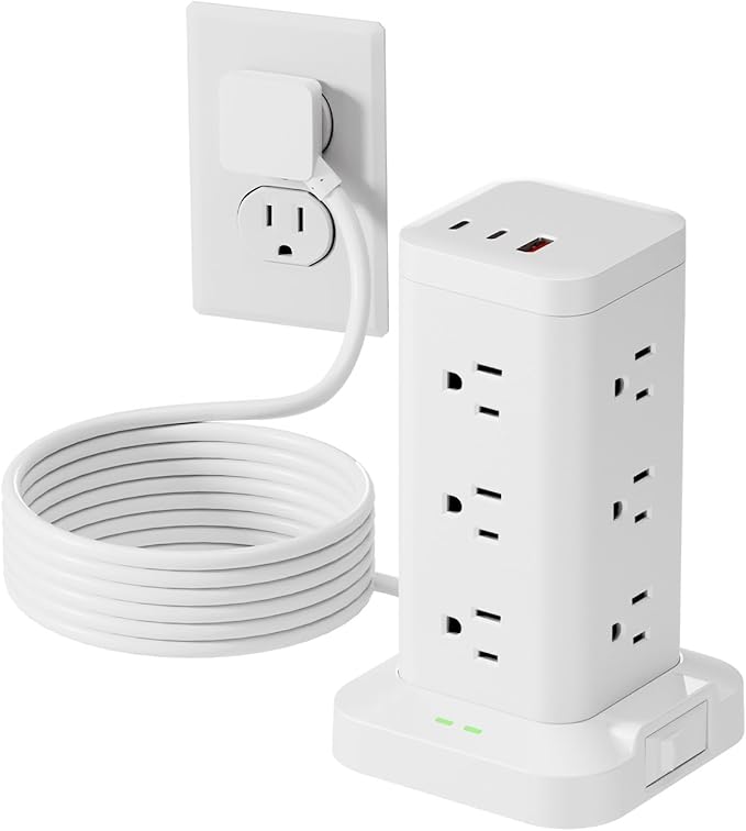 Power Strip Tower with Surge Protector 1800J, Fast Charging Tower PD20W USB-C by Tagzilo