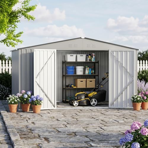 12 ft outdoor storage shed, heavy duty metal on a desk or shelf
