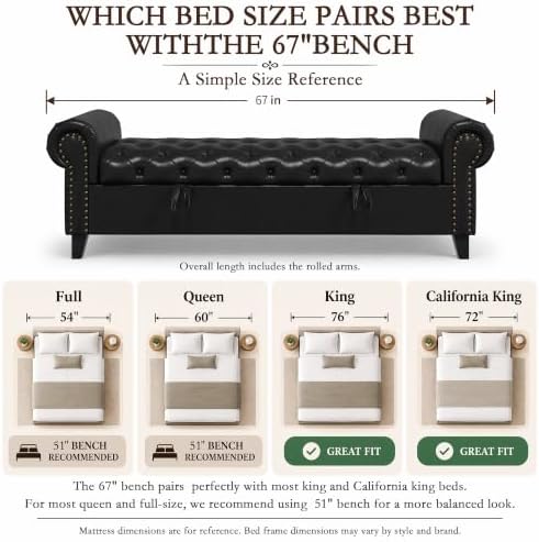 67 inch faux leather storage bench with rolled, package contents