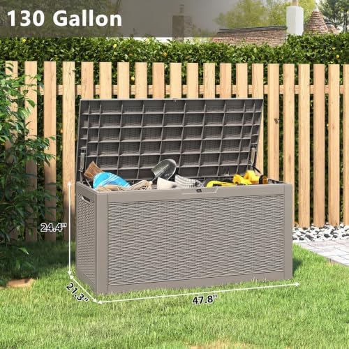 130 gallon deck box,lockable outdoor storage box gas, close-up detail